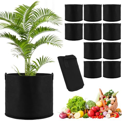 SKIKHN Bolsas para plantas de tela no tejida, 10 unidades de tela no tejida, bolsas para plantas de 20 L con asas, sacos de plantación para tomates, verduras, flores, bolsas de cultivo para balcón,