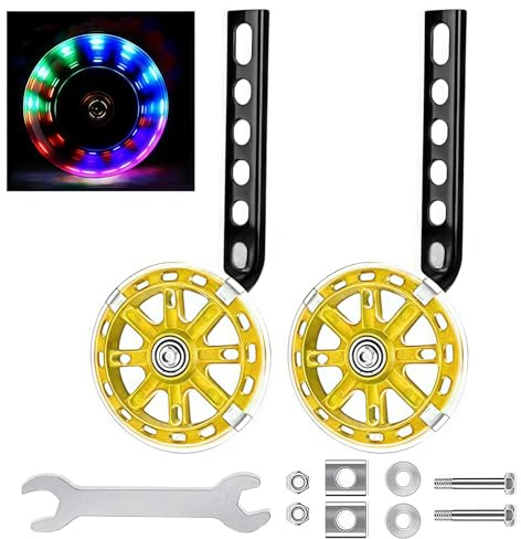 Kids Bike Stabilisers for Childs, Bicycle Training Flash Wheels for Kids Compatible with 12 14 16 18 20 Inch Kids' Variable Bicycles & Single-Speed Bikes.(Yellow)