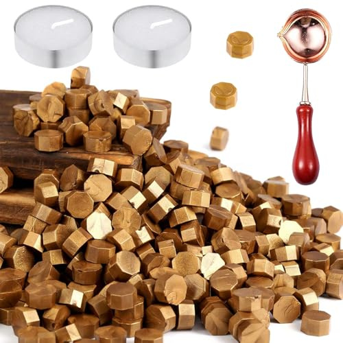 400 Pièces Morceaux de Perles de Cire à Cacheter, Perles de Sceau de Cire PORXFLY Idéales pour les Invitations de Mariage,les Enveloppes de Cartes -Dorées