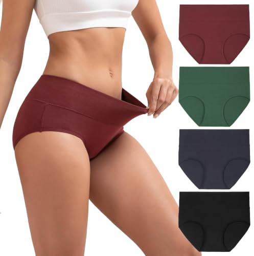 INNERSY Mutande da donna a vita alta, slip in cotone, biancheria intima, mutandine morbide per donne, confezione da 4, S