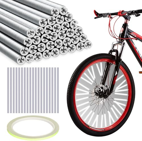 QUIIEOSKIA 36 Piezas Reflectores Radios Bicicletas, Reflectores de Radios de Bicicleta Visibilidad de 360°, Alternativa de Ojo de Gato, Accesorios para Bicicleta, con 1 Pegatina de Contorno Verde