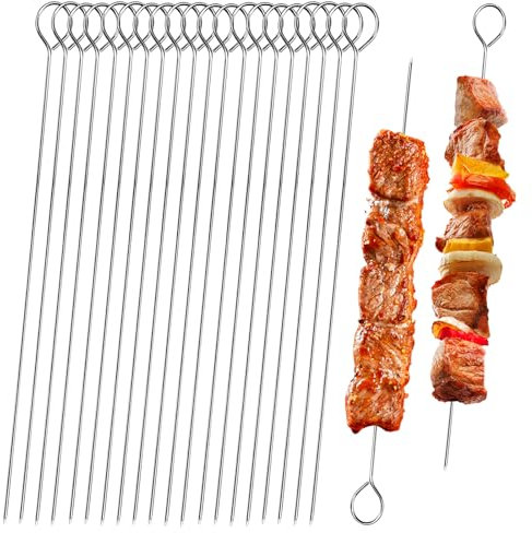 20 spiedini in metallo per barbecue, 20 cm, per kebab, grigliate, forno e barbecue, durevoli e riutilizzabili