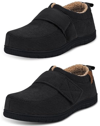 Garonne Men's Adjustable House Shoes Slippers Indoor Outdoor, with Memory Foam and Nonslip Rubber Sole(10,Black)
