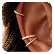Tewiky Ear Cuff No Piercing for Women,14K Gold/Silver Clip Hoop Earring Stacks
