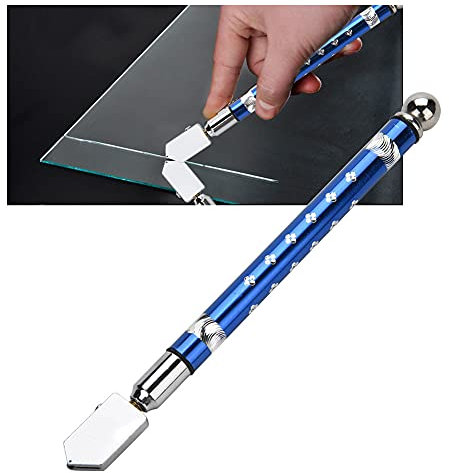 Glass Cutter Wheel, Portable Handheld Glass Cutting Tools with Non Slip Handle for Cutting 3-15mm with Knife Sharpeners, Wheel Type Cutter (Blue)