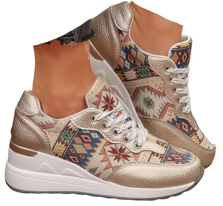 Xbemkste Sneaker dam, kilklack, platå, fritidsskor, andas, snörning, sportskor, sneakers, dam, halvskor, bekväma löparskor, promenadskor