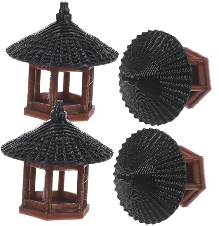 EPIGEIST 4 Pezzi Statue Mini Padiglione in Plastica Resistente per e Giardino Decorazione Paesaggistica Compattta per Bonsai e Vaschetta Design Unico Interni ed Esterni