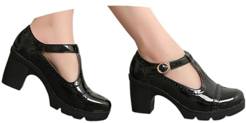 Zapatos de mujer Zapatillas Mujer Sandalias de Plataforma con Puntera Zapatos Cómodos de Tacón Medio Estilo Británico Zapatos Elegantes Mujer Negro, Negro , 37 EU