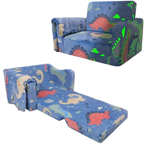 Convertible Sofa para Niños 2 en 1 Sofa Infantil Brilla en la Oscuridad | Plegable Sofa Infantil Brilla en la Oscuridad para Niñas y Niños, Estable Silla Niño 2 Plazas para Dormitorio Sala de Juegos
