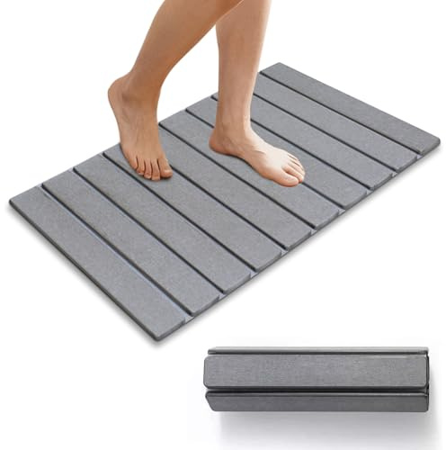 Alfombra Baño Antideslizante,Alfombrilla de baño Absorbente de Piedra AlfombraAntideslizante Secado rápido diatomeas tapete baño Antideslizante Plegable,adecuado para baño, cocina (Gris claro, L)