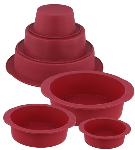 YIXNSW 6-delars set med silikonbakformar 12/14,6/19,8 cm, röd, rund bakform, non-stick-beläggning, non-stick-form för tårta, pudding och efterrätt