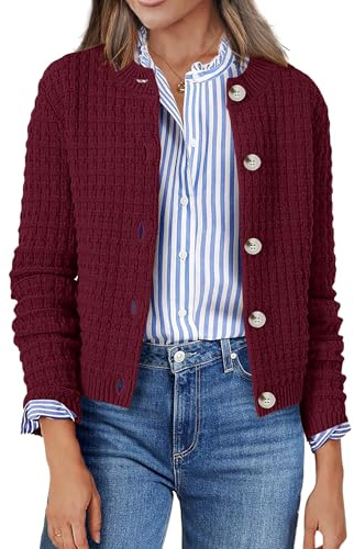 Zeagoo Cárdigan de punto para mujer, manga larga, cuello redondo, botones, chaqueta de punto frontal abierta, suéter elegante para mujer, S