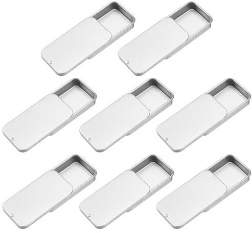 QUARKZMAN 8 Piezas De Cajas De Metal Vacías Con Tapa Corrediza, Mini Latas Metálicas Vacías Con Tapas Deslizantes, 2.4x1.3x0.4 Organizadores Rectangulares, Plata Bruniada