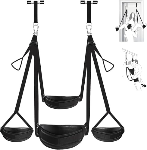 BDSM Door Sex Swing for Couples – Soft Leather & Plush Sex Sling with Widened Seat, Comfortable Armrests, Handcuffs, Leg Restraints, Spreader Bar, Adult Toys, Holds up to 500 lbs