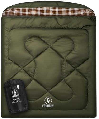 FORINBUY Flanell dubbel sovsäck för vuxna, XL queen size två personer, sovsäck, vattentät för alla årstider, camping, jakt och tältläger, 2 personer för kallt väder och varmt