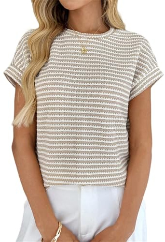 Dam sommar kortärmad tröja trendig enkel mjuk randig pullover linne ledig lös rund hals stickad solid väst t-shirts