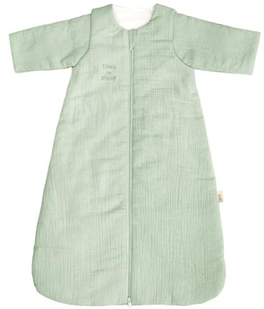 PERLETTI Saco de Dormir Bebe Tog 2.5 Invierno - Algodón Orgánico Transpirable con Mangas Desmontables para Niño Niña - Saco Dormir Infantil Sleeping Bag Cálido Suave (Verde, 0-6 Meses)