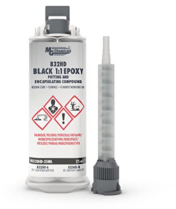MG Chemicals 832HD Black 1:1 Epoxy Encapsulating and Electronic Potting Compound, plastic, ceramics, metals and glass 50 mL Dual Dispenser Dual Cartridge