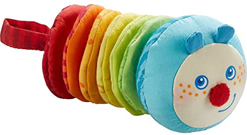 HABA 303192 - Ratterfigur Raupe Mina, Baby-Spielzeug aus der Serie Raupe Mina, Buntes Spielzeug aus Stoff mit Rattermotor, Ab 6 Monaten