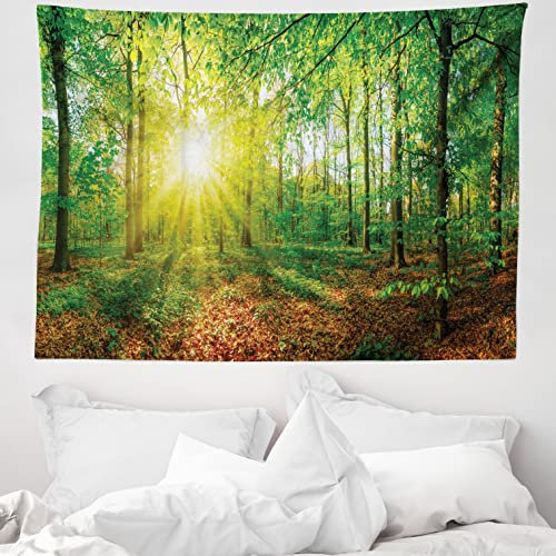 ABAKUHAUS Natur Wandteppich, Abendwiese Grönland aus Weiches Mikrofaser Stoff Waschbar ohne Verblassen Digitaldruck, 150 x 110 cm, Grün Zimt