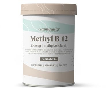 Vitaminalia Vitamina B12 Metilcobalamina 2000mcg | 365 Tabletas | 1 Año de Suministro | Forma Activa y Biodisponible | No-GMO, Vegano, Sin Gluten