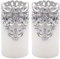 Eldnacele Hollow Vintage Silver Flickering Flameless Candles with 5H Timer, Battery Operated Real Wax Pillar Candle for Wedding Party Home Christmas Decoration, Set of 2
