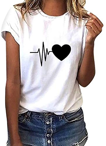 Tuopuda Magliette Donna Estive T-Shirt Manica Corta Elegante Top Cotone Crew Neck Graphic Tee Maglietta Casual Camicia Stampa Shirt Divertenti Sportivi Blusa Moda Top Taglie Forti