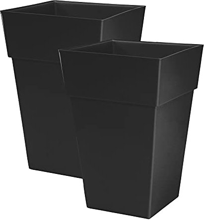 Moda Milano 28L 28 Litre Plastic Gloss Planters, Set of 2 - BLACK Colour - Dimensions: 46cm (H) x 31cm (W) x 31cm (D)