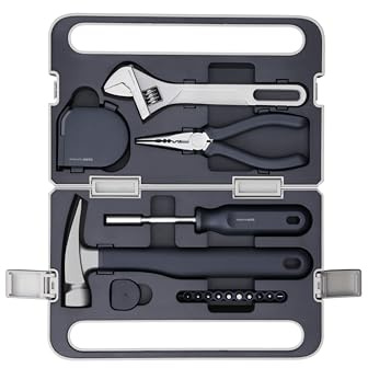 HOTO Manual Screwdriver Tool Kit, Hand Screwdriver Tool Kit, Includes Screwdriver/10 S2-Steel Bits/Spanner/Hammer/Plier/Tape Measure, Hidden Buckle Design