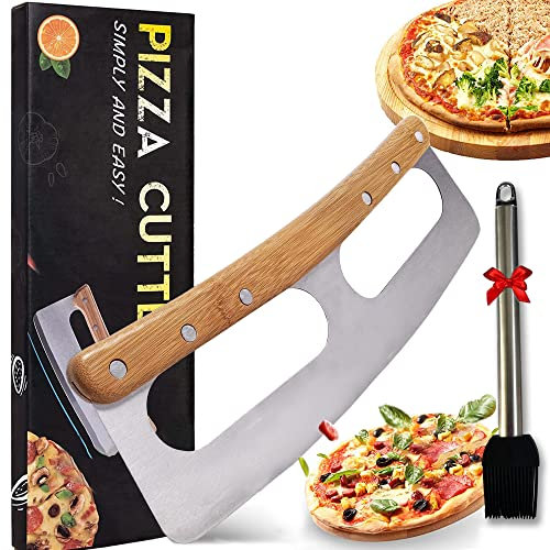 LIBRNTY Taglia pizza,Rondella pizza,Spatola pizza,Rotella pizza,Ascia tagliapizza,Coltello Pizza con Manico in Legno e Copertura Protettiva Taglierina,per tagliare senza sforzo,per Pizza,Torte,Waffle