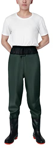 HWBZSZY Multifunction Waders Fishing Boots Size 36-47 for Men Women 100% Waterproof Thicken Rubber Boots with Breathable Elastic Waist PVC Nylon Waders + Boat Shoes,Green,39 EU