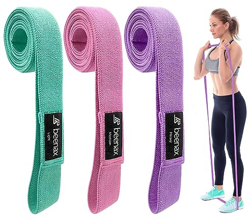 Beenax Fabric Resistance Bands (Set of 3), Long Exercise Bands for Women Men, Loop Bands, 3 Resistance Levels for Workout, Fitness, Stretching, Pull Up, Leg, Glutes, Squat and Strength Training