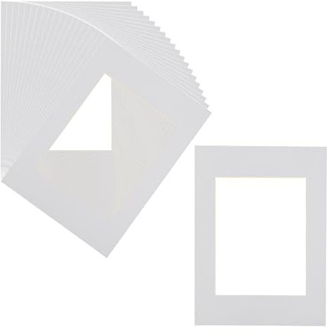 JAPCHET 20 PCS A4 White Picture Frame Mounts for A5, Photo Mount Board, 8x6 Inch Card Photo Frame Mounts Mat for Display, Artworks, Cardboard Picture Frames