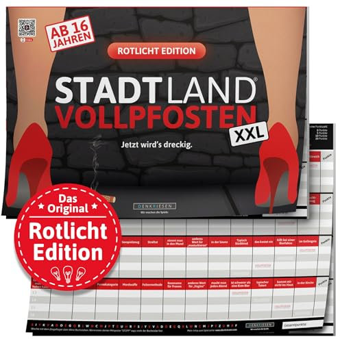 DENKRIESEN - Stadt Land VOLLPFOSTEN® - Rotlicht Edition - 'Jetzt wird's dreckig.' - Ab 16 Jahren - A3 | Partyspiel | Stadt Land Fluss | Spielblock | Scherzartikel | Geschenkidee