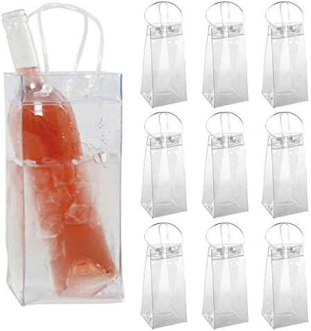 10Pcs Ice Wine Bag, Portable Wine Cooler Bags Collapsible Bottle Cooler Bag PVC Wine Pouch Cooler Bags with Handle for Champagne Cold Beer White Wine Chilled Beverages