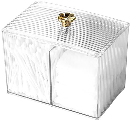 Hanunalir Cotton Pad Holder, Cotton Bud Dispenser - Dressing Table Accessories, Transparent Organizer with Lid 13 x 8 x 9cm