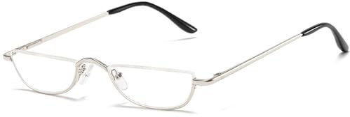 Lanomi Half Frame Reading Glasses Semi Round Men Women Spring Hinges Metal Readers Clear Lens Slim Half Moon Eyeglasses Silver 2.75