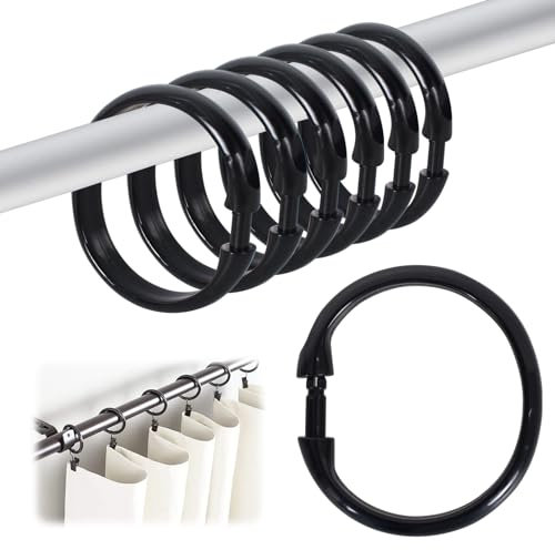 Zimoer 12 Stück Kunststoff Duschvorhang Ringe, Duschringe für Badezimmer, Ringe für Duschvorhang in O-Form, Gardinen Ringe, Duschvorhang Haken, Duschvorhangringe Vorhang Haken für Vorhänge (Schwarz)
