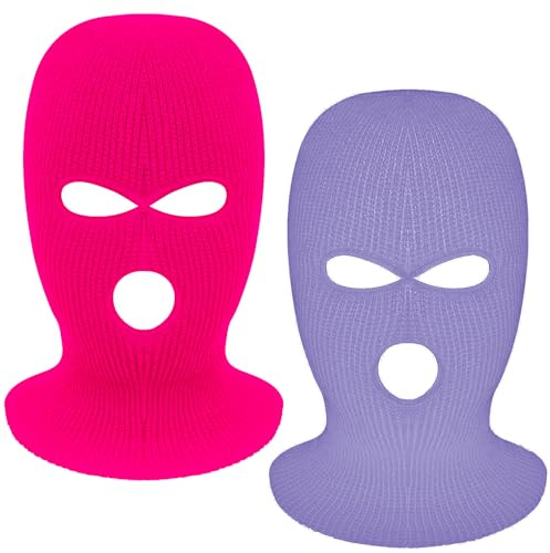 Tmflexe 2 Pieces 3-Hole Full Face Mask Cover Ski Mask Winter Balaclava Cap Knitted Face Cover for Winter Outdoor Sports