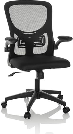 hjh OFFICE Bürostuhl mit klappbaren Armlehnen BELIO Drehstuhl mit atmungsaktiver Rückenlehne, Lordosenstütze, Sitzfläche gepolstert, Schwarz