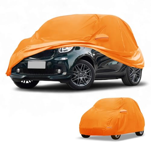 Partuto Funda De Coche Impermeable para Todo Clima Exterior Automotriz Protección Solar Anti-UV Lluvia Completa para Smart Fortwo 210D-Pu Naranja con Franjas Reflectantes
