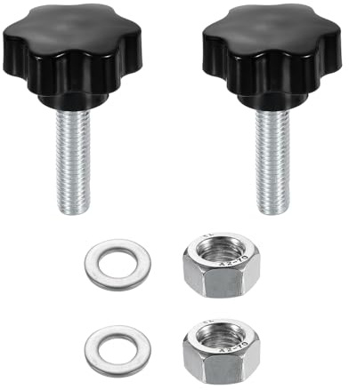 QUARKZMAN 2 botones de sujeción de estrella con tuercas, arandelas M12 x 45 mm, acero al carbono galvanizado métrico, rosca de 48 mm, 6 estrellas, perno roscado de plástico, pomos de mano, tornillos