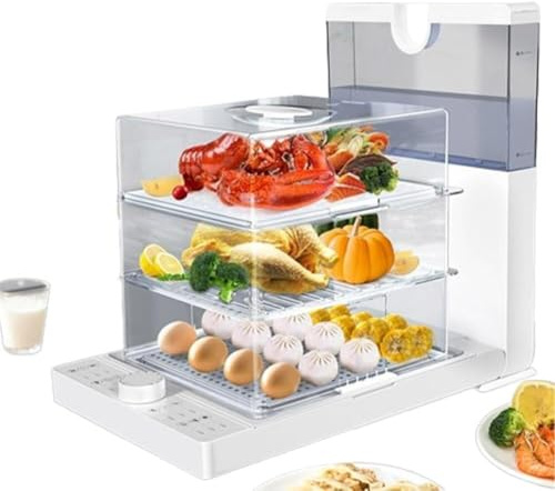 Cuiseur Vapeur pour Légumes 1500 W – Cuiseur Vapeur Numérique à 3 Niveaux avec Capacité De 18,8 L – Arrêt Automatique Et Minuterie De 60 Minutes – Cuiseur Vapeur électrique Multifonction pour