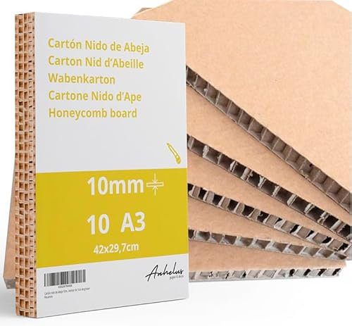 10 A3 x Cartone nido d'ape 10 mm - 10 fogli Cartone Alveolare formato A3 (42 x 29,7 cm) - Pannelli rigido spesso 1cm