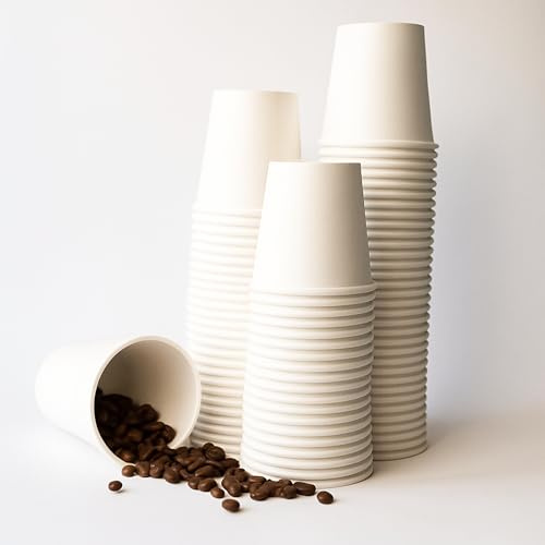 BUSER 7oz Paper Cups for Hot Drinks Disposable Coffee Cups Party Paper Drinkware Single Wall Suitable for Cold and Hot Drinks Serving Solution White (Pack of 100)