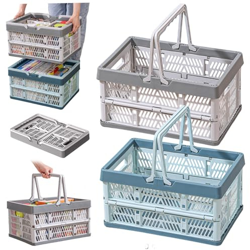 Hbbgdiy 2 st hopfällbar shoppingkorg i PP-plast 30 x 20 x 16 cm med handtag bärbar förvaringskorg för kök badrum skåp kontor användning