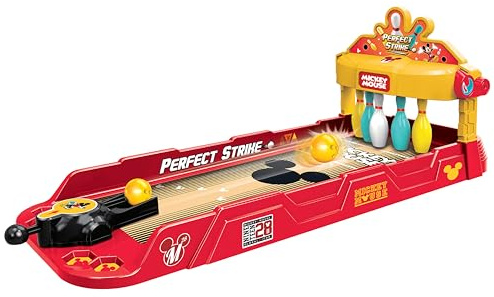 World Tech Toys Disney Mickey Mouse Tabletop Bowling Game – Spring Launcher, Auto-Reset Pins, Disney Arcade Style – Mini Games for Kids & Adults - Ages 6+