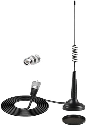 Signalplus Magnetic CB Radio Antenna Kit for Car/ 10m Antenna Compatible with Midland/Uniden/Cobra/President/Maxon Mobile Handheld CB Radio, with 4meter RG58 Cable/ PL259 & BNC Male/Magnet Mount