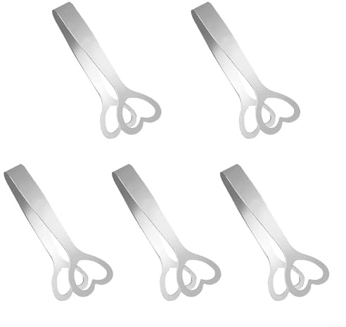 Set di 5 pinze per ghiaccio in acciaio inox, per zucchero e cubetti di ghiaccio, con bordi lisci, per buffet, ristoranti, bar e feste