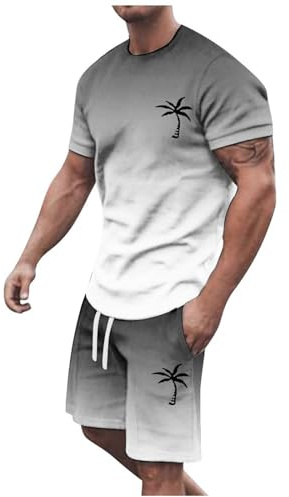 Conjunto Hombre 2 Piezas Verano Casual Playa Camiseta Manga Corta y Bermudas Algodón Transpirable Caballero Estilo Moda Fresco A31